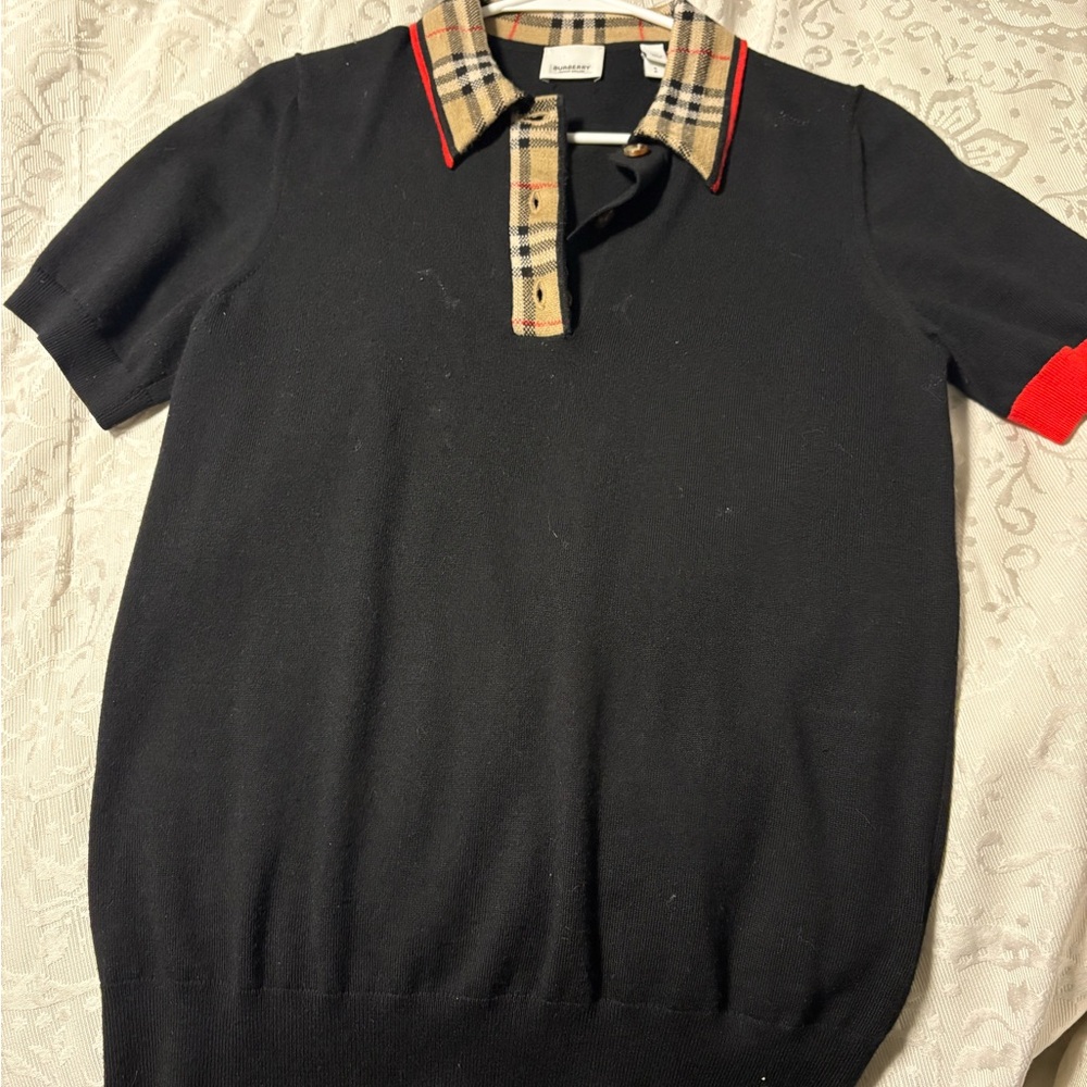 Men's Black Polo Shirt with Plaid Collar